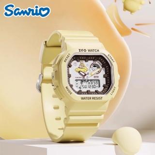 【SANRIO 三麗鷗】布丁狗撞色小方塊運動防水夜光電子錶(兒童 學生 手錶)