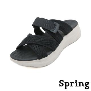 【SPRING】厚底拖鞋 交叉拖鞋/輕量設計交叉織布面厚底運動風拖鞋(黑)