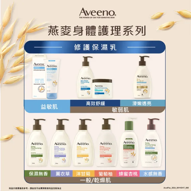 【Aveeno 艾惟諾】長效鎖水保濕乳_6款任選2入組(燕麥/活力/薰衣草/洋甘菊/水感/蜂蜜杏桃)