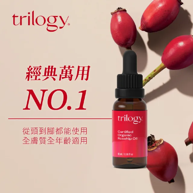 【紐西蘭Trilogy官方直營】有機全效純玫瑰果油20ml+Rosapene™ 輕奢賦活修護乳霜60ml(抗氧/提亮/保濕/修護)