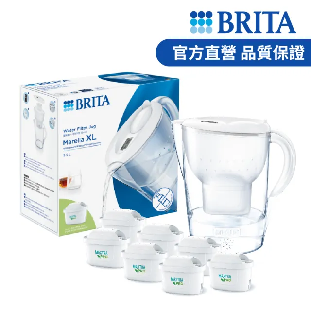 【BRITA】官方直營 Marella 3.5L馬利拉濾水壺+6入MXPRO全效型濾芯(共1壺7芯)