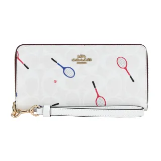 【COACH】立體馬車滿版球拍緹花手掛式拉鍊長夾(米白)
