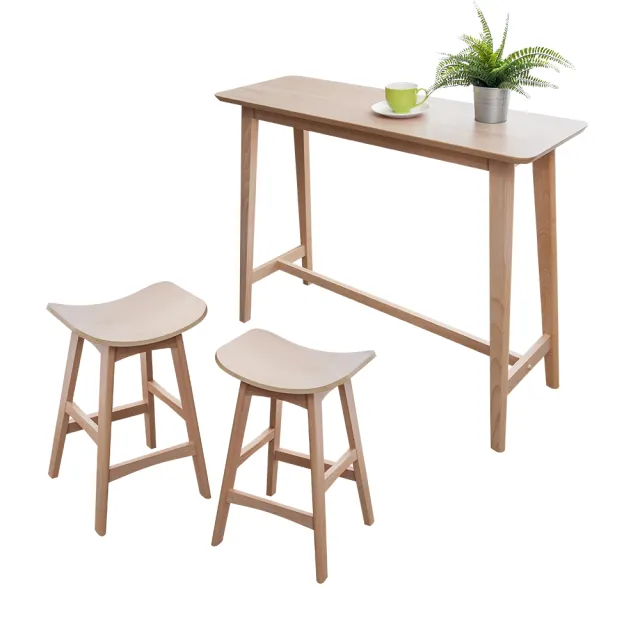 【BODEN】奧奇4尺實木吧台桌+曲木造型實木吧台椅(低-一桌二椅)