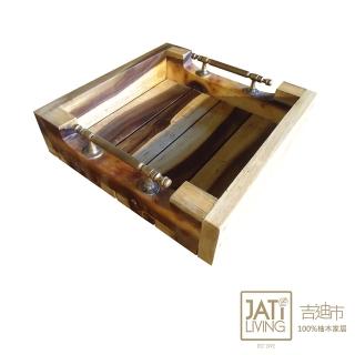【吉迪市柚木傢俱】銅把手正方原木託盤 LT-083D(實木託盤 茶盤 古早味萬用盤 早餐盤)
