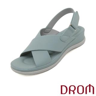 【DROM】坡跟涼鞋 厚底涼鞋 交叉涼鞋/純色寬版交叉設計坡跟厚底涼鞋(藍)