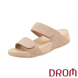 【DROM】厚底拖鞋 二字拖鞋/純色極簡魔鬼粘二字設計厚底拖鞋(杏)