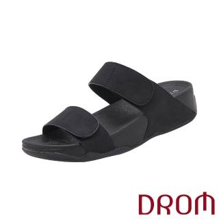 【DROM】厚底拖鞋 二字拖鞋/純色極簡魔鬼粘二字設計厚底拖鞋(黑)