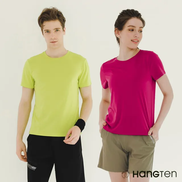 【Hang Ten】男女裝-機能彈力款吸濕排汗運動短袖T恤(多色選)