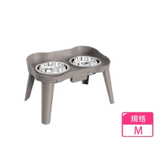 【MY PET】高腳護頸雙碗餐桌 寵物碗 M號(不鏽鋼寵物碗)