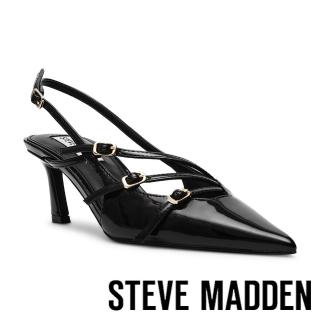 【steve madden】LIANA 尖頭細帶後空涼跟鞋(鏡黑)