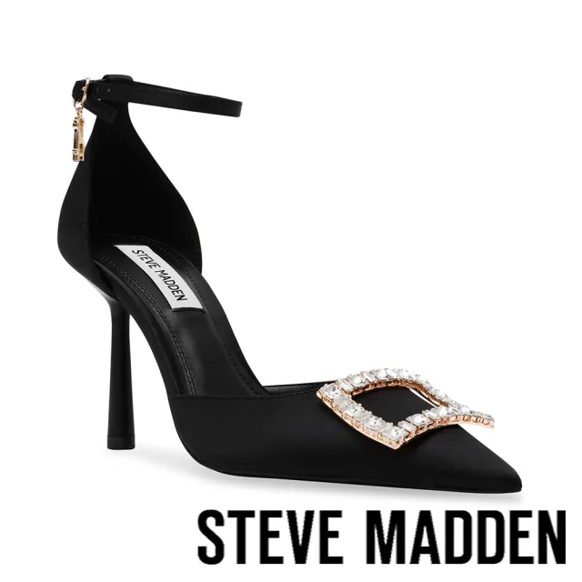 【steve madden】ACCESSION 尖頭方鑽繞踝高跟鞋(黑色)