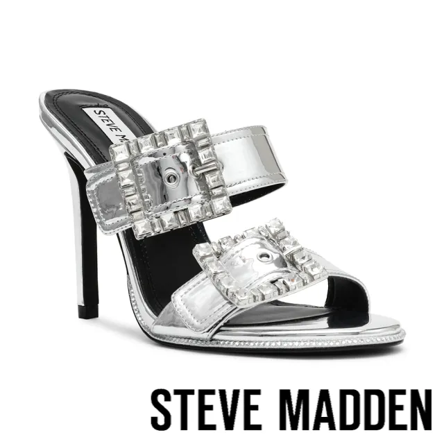 【steve madden】BROCADE 雙帶方扣鑽飾涼跟鞋(銀色)