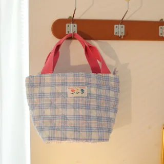 【可愛出門】交換禮物 格紋小花便當手提袋(保溫鋁箔 保冷 便當袋 環保袋 手提袋 野餐 午餐 學