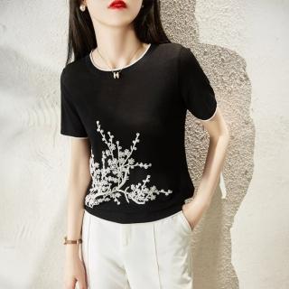 【ONEY 歐妮】★勾花針織優雅刺繡上衣(上衣/女裝/T恤/休閒/百搭)