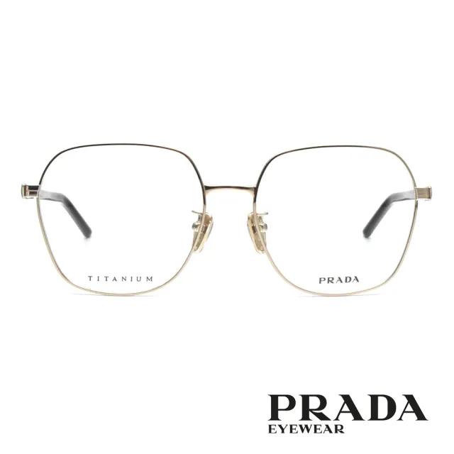 【PRADA 普拉達】鈦系列 多邊框光學眼鏡(金 黑#VPR51ZVD ZVN1O1-56mm)