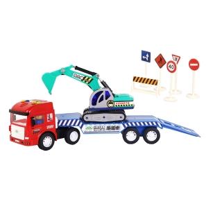 【KIDMATE】臺灣好車隊-迷你拖板車+挖土機(小型拖板車 履帶式挖土機 怪手車 臺灣玩具車 中文語音)