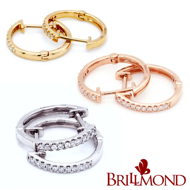 【BRILLMOND JEWELRY】18K金 15分 鑽石耳環三色選(總重15分 全18K金台)