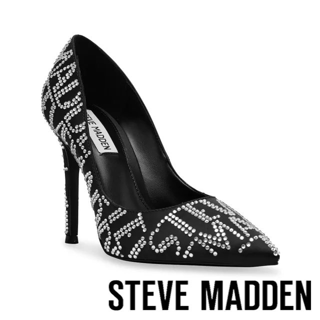 【steve madden】EVELYN-SMR 尖頭LOGO壓鑽高跟鞋-(黑色)