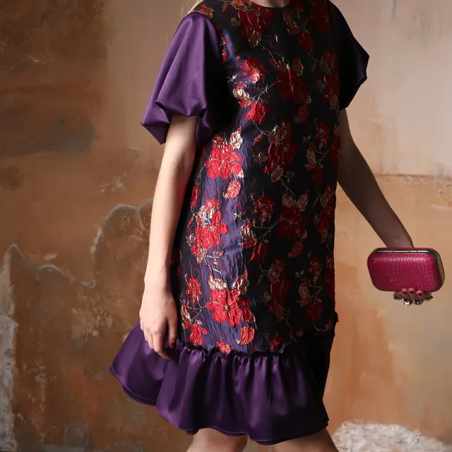 【PANGCHI 龐吉】瀲灩瑰紫花苞袖小禮服洋裝(2028022/25/26)