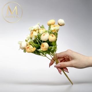 【Floral M】法式花園黃色圓葉小玫瑰花束仿真花花材 （1入組）(人造花/塑膠花/假花/裝飾花)