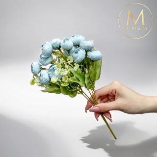 【Floral M】法式花園藍色圓葉小玫瑰花束仿真花花材 （1入組）(人造花/塑膠花/假花/裝飾花)