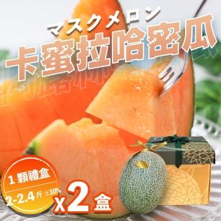 【果樹寶石】溫室卡蜜拉橘肉中顆哈密瓜1入禮盒x2盒（2-2.4斤/顆）(下單才採最新鮮 農場常溫直送)(中秋禮盒)