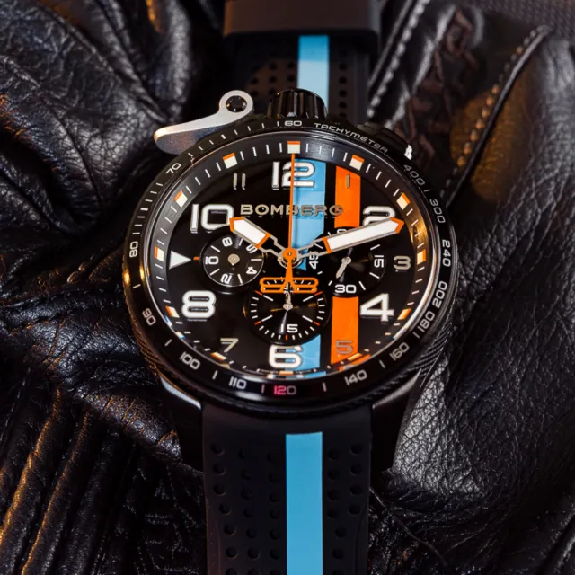 【BOMBERG】BOLT-68 系列 黑色XL復古賽車計時碼錶(石英錶)