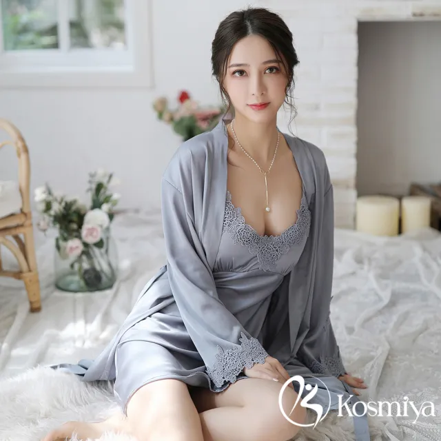 【Kosmiya】1套 多款任選 帶胸墊 五件組 性感蕾絲睡衣/女睡衣/冰絲睡衣/睡裙/睡袍(4色可選/均碼/加大碼)