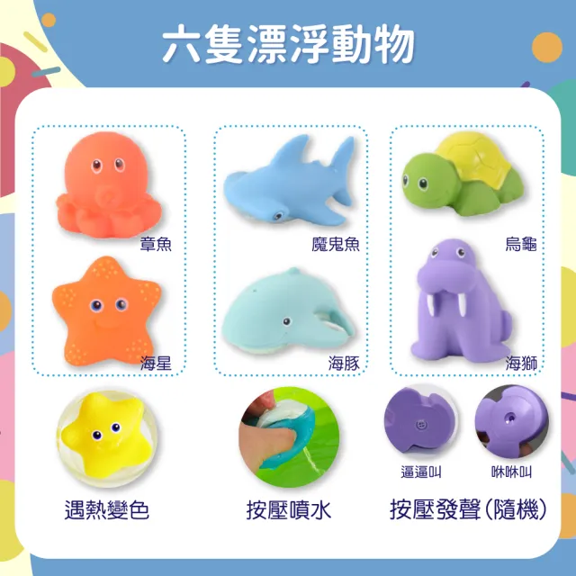 【OhBabyLaugh】洗澡玩具-感溫變色撈魚組(兒童戲水玩具/洗澡玩具/玩水玩具/撈魚噴水玩具/加熱變色)