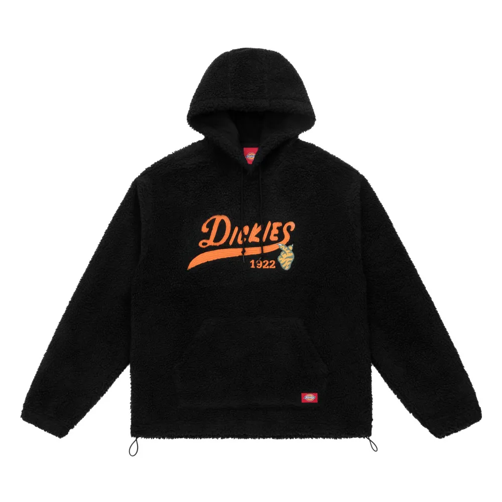 【Dickies】男款黑色羊羔絨胸前Logo刺繡圖案保暖連帽大學T｜DK011263BLK