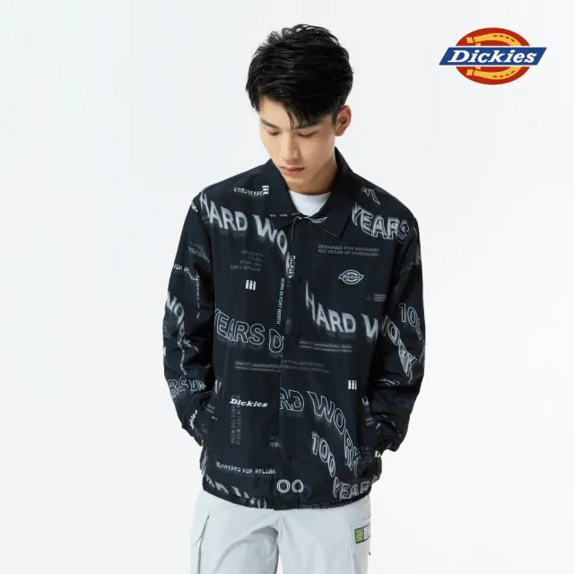 【Dickies】男款黑色滿版品牌印花雙面穿輕量休閒夾克｜DK010925E70