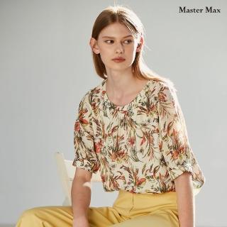 【Master Max】滿版花紋寬領五分袖雪紡上衣(8117084)