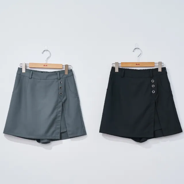 【H2O】前衩休閒短褲裙(#4688012 排釦開衩短褲裙 綠色/黑色)
