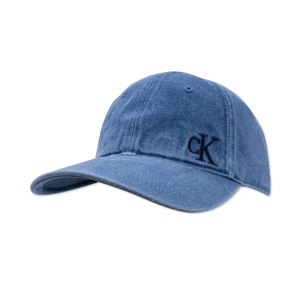 【Calvin Klein 凱文克萊】CK 經典刺繡文字可調式鴨舌帽-丹寧藍色(平輸品)