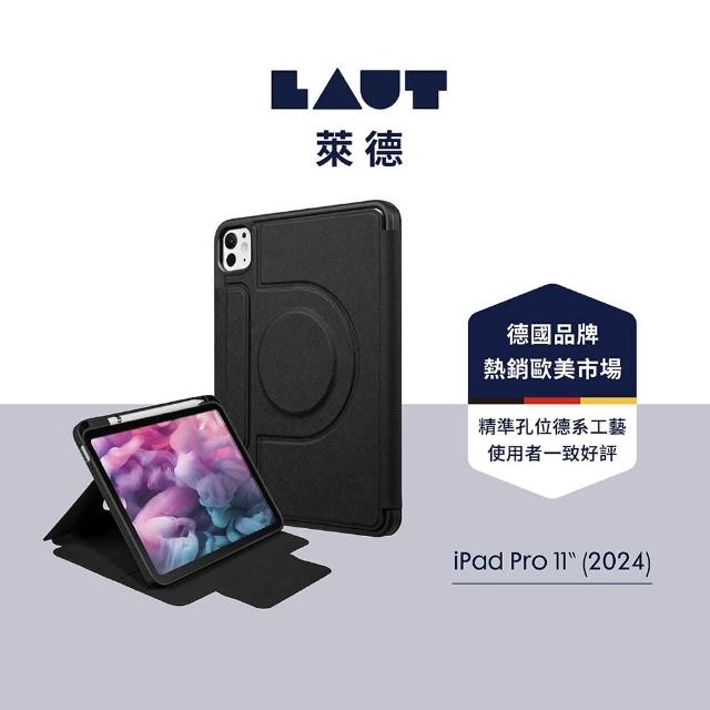 【LAUT 萊德】iPad Pro 11吋 （2024） 透明背板360可拆式多功能保護殼-黑(平板殼)