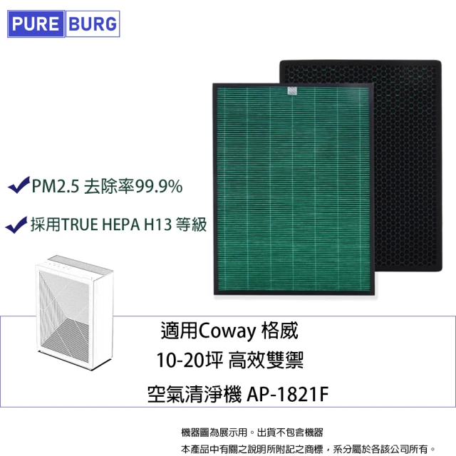 PUREBURG 適用Coway格威AP-1821F高效雙禦10-20坪 空氣清淨機2合1複合式活性碳HEPA濾網