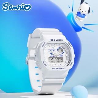 【SANRIO 三麗鷗】帕恰狗方形印花錶盤運動防水夜光電子錶(兒童 學生 手錶)