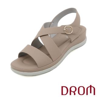 【DROM】厚底涼鞋 一字涼鞋 交叉涼鞋/純色素面一字交叉設計百搭厚底涼鞋(卡其)