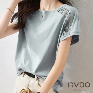【NVDO】現貨 韓版拼接鏤空美肩短袖上衣(M-2XL/短袖T恤/F194/售完不補)