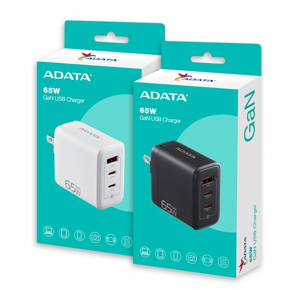 【ADATA 威剛】0653 2C/1A 65W GaN氮化鎵 三孔 PD快充充電器(支援筆電/平板/手機同步充電)