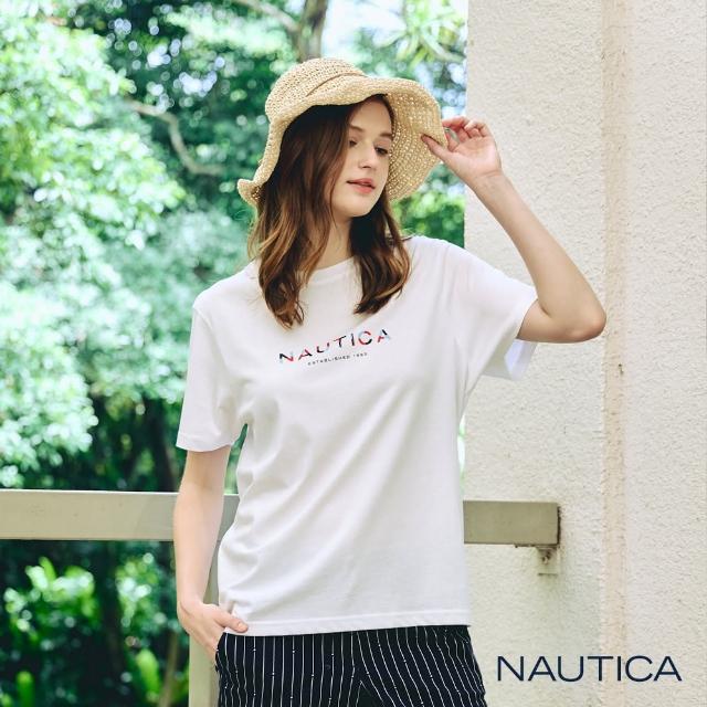 【NAUTICA】女裝 經典文字LOGO短袖T恤(白色)