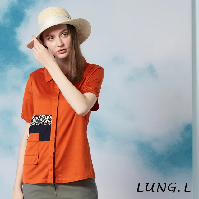 LUNG.L 林佳樺LUNG.L 林佳樺 LP90A 橘色前開襟棉質短袖女裝襯衫(春夏新品)