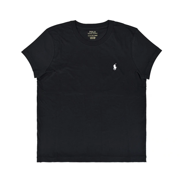 RALPH LAUREN POLO RALPH LAUREN刺繡字小戰馬LOGO短袖純棉圓領T恤(女款/黑)