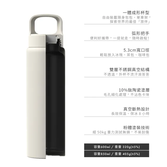【WOKY 沃廚】輕芯鈦瓷提手運動保溫瓶850ml(運動水壺)