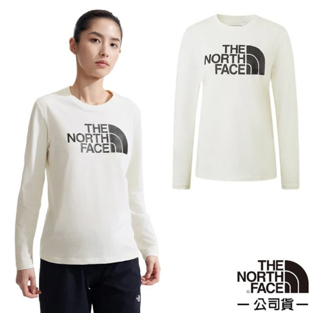 The North Face 女 FLASHDRY 吸濕透氣排汗長袖圓領T恤.休閒套頭衫.運動上衣(8AKU-QLI 沙丘白)