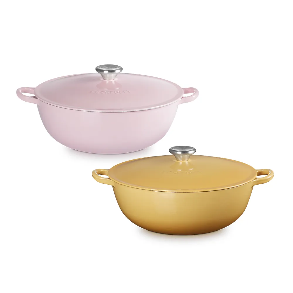 【Le Creuset】琺瑯鑄鐵鍋媽咪鍋28cm(雪紡粉/溫桲黃 2色選1)