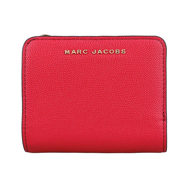 MARC JACOBS 馬克賈伯 MARC JACOBS DAILY MINI LOGO釦式防刮小牛皮4卡短夾(紅)