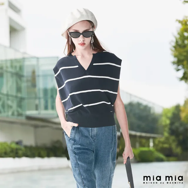 【mia mia】條紋小蓋袖V領針織衫