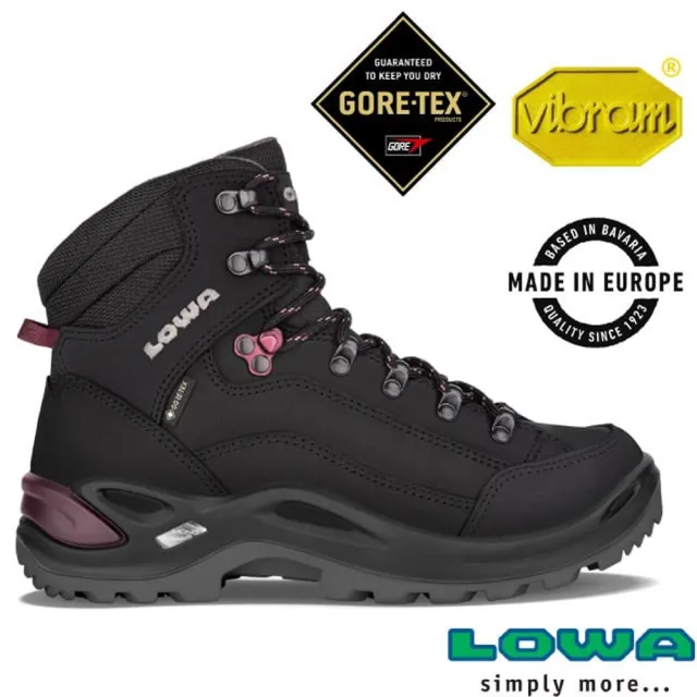 【LOWA】女 歐洲製造 RENEGADE GTX 中高筒防水透氣多功能健行鞋_登山鞋(LW320945-3599 黑/紫紅)