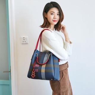 【LEESA】手提水桶包\防水包\大容量水桶包\手提斜揹包\水桶包\女包包\格紋包包\通勤包包\送閨蜜\女生禮物